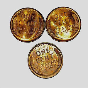 Lot of 3 BU/ UNC Lincoln wheat cents - 2x 1955-s, and 1958-d- Blazing Red